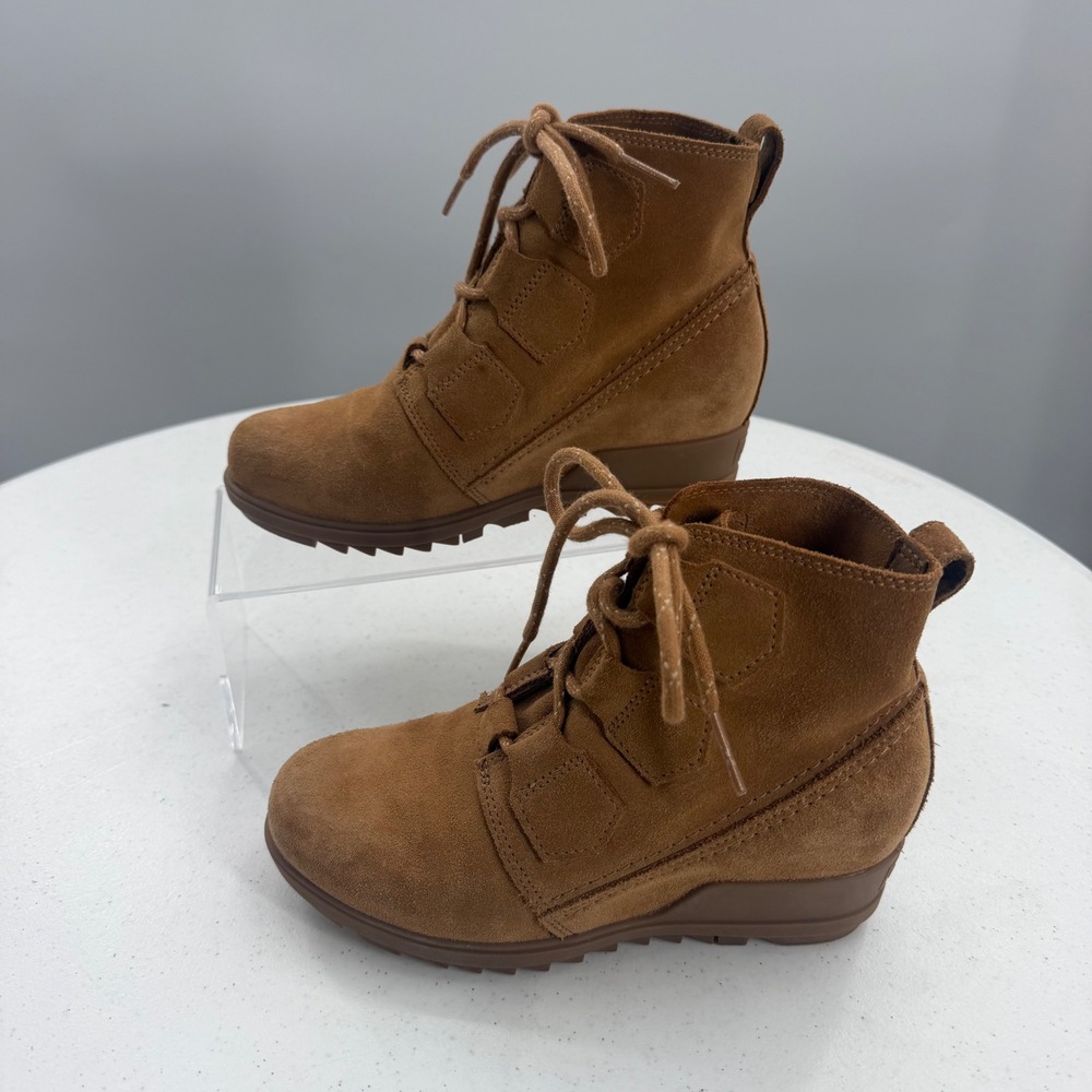 Sorel Evie Lace Major Brown Suede Wedge Ankle Boots NL3322-224 Womens 5.5